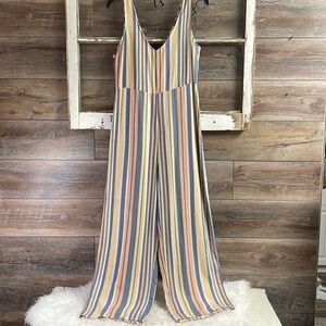 RED Ladies Striped Vneck Flared Wide Leg Jumper Multicolor